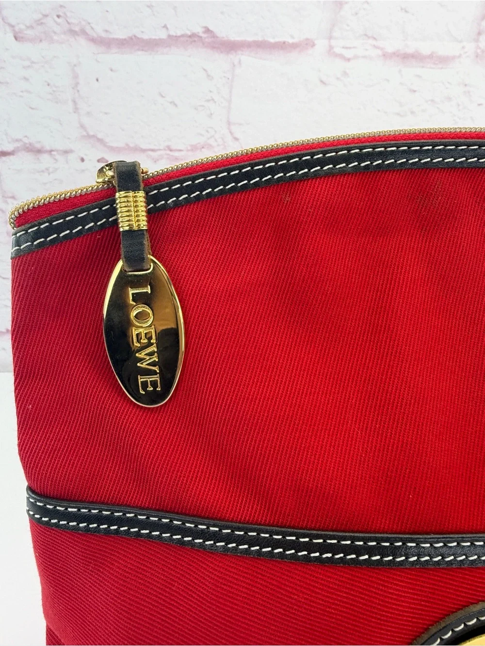 Loewe Red Cosmetic Pouch with Gold Emblem